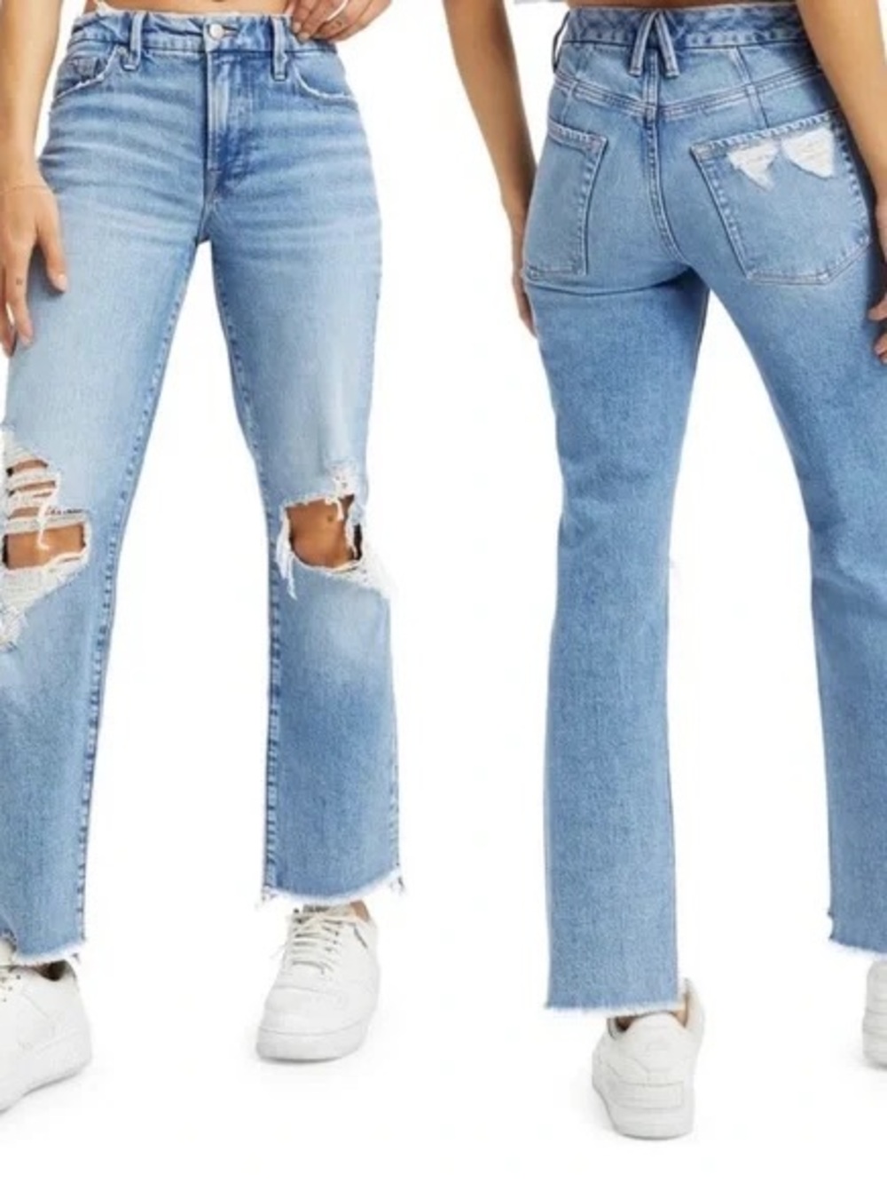 Good American Jean Good Icon High Rise Distress Raw Hem Sz 10/30